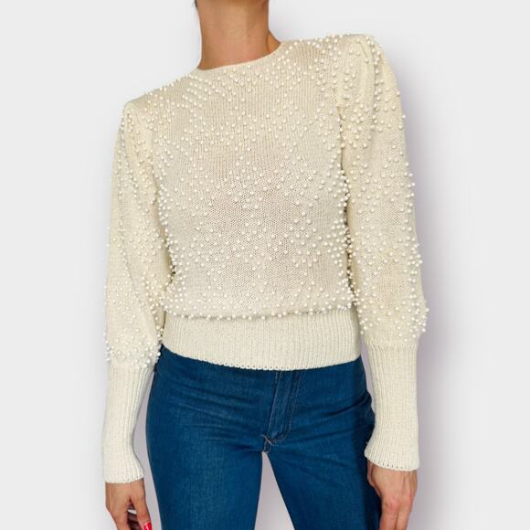 80s Cream sweater with Beads Size M - Picture 2 of 9